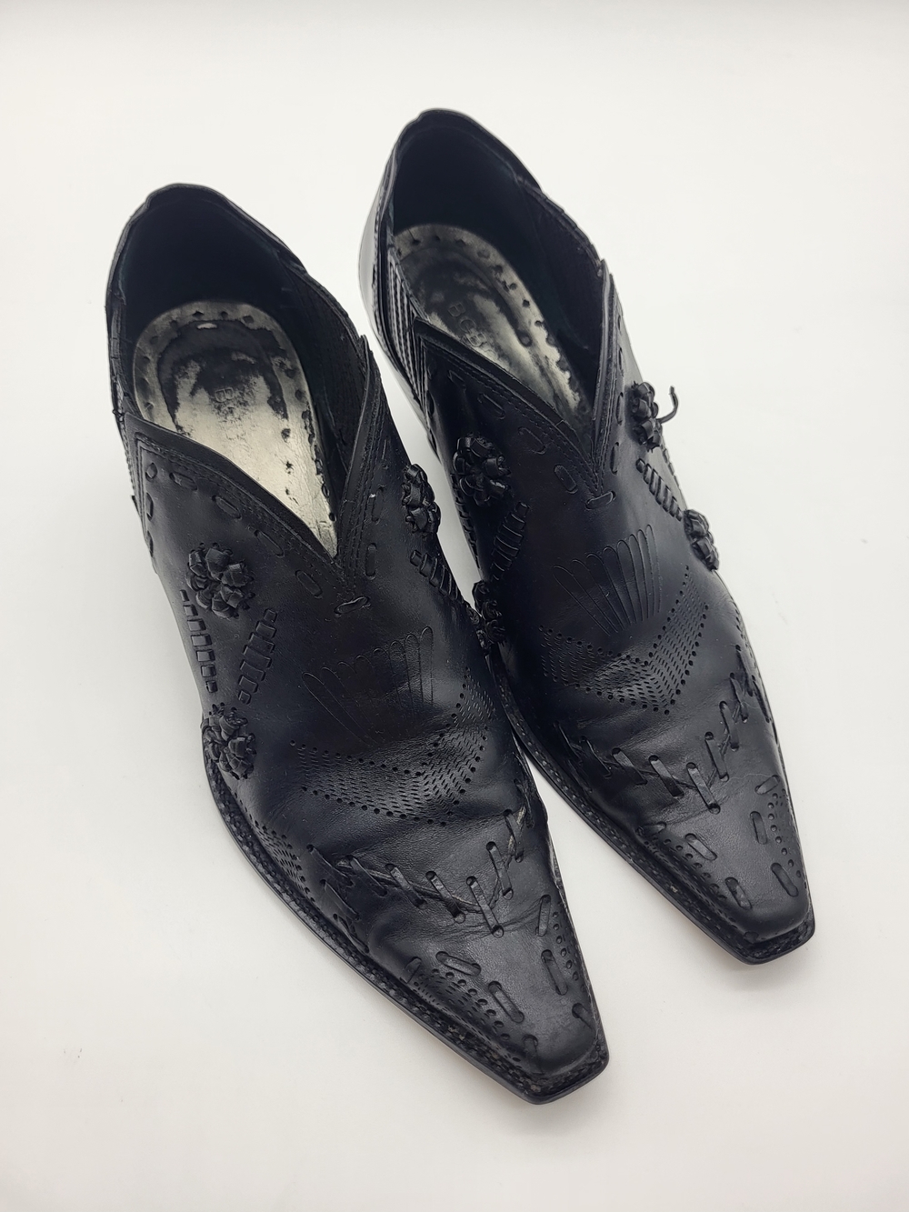 Black Embossed Leather Western Country CowGirl Festival  Slip-On Ankle Boots